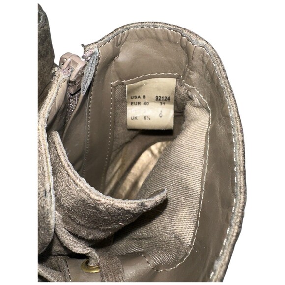 Womens 8 Peep Toe Lace Up Booties Chunky Heel Gray Suede Ankle Boots y2k chugey - Picture 9 of 15